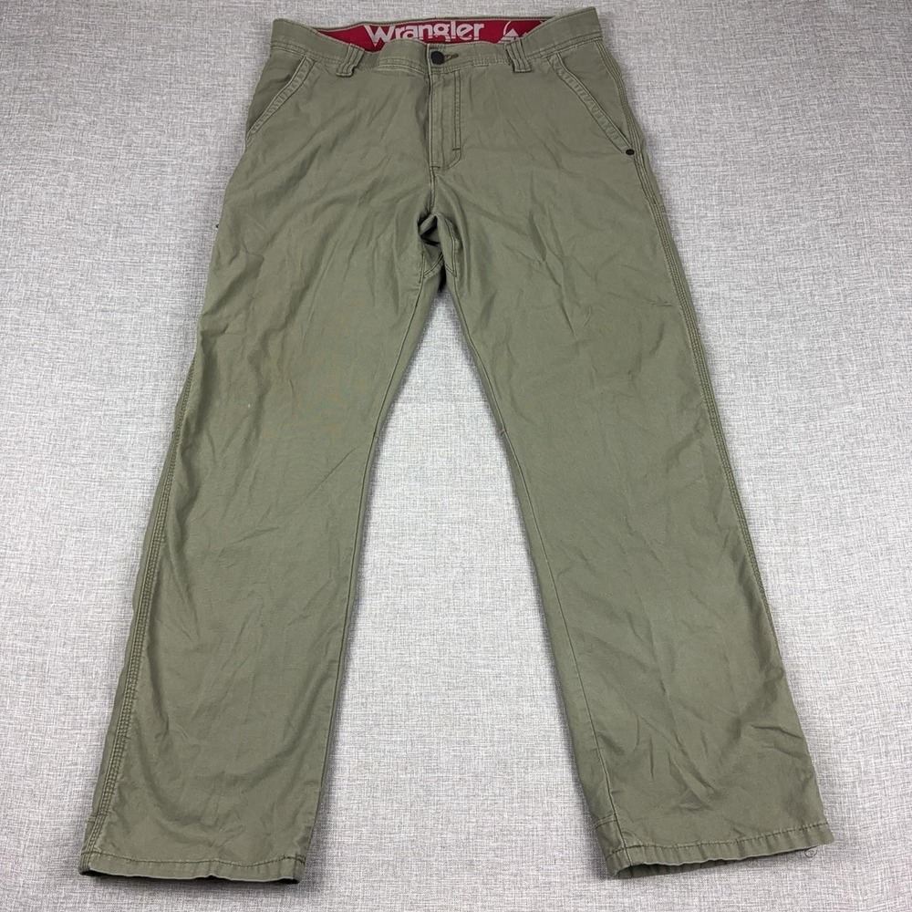 Wrangler Utility Pants Mens 34x30 Olive Green Carpenter Workwear Stretch